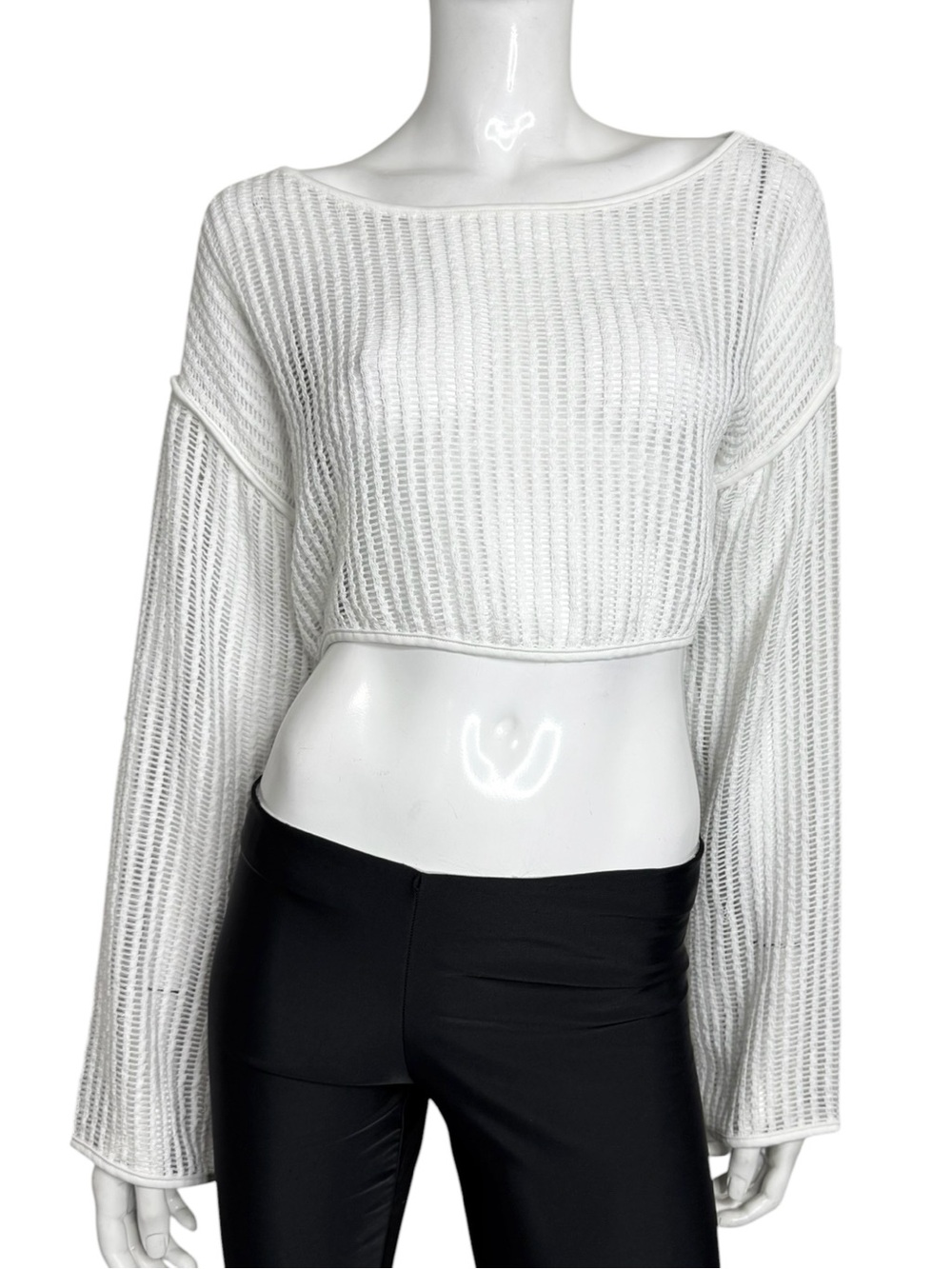 Women's Lightweight Open-Knit Wide Crop Sweater - White
